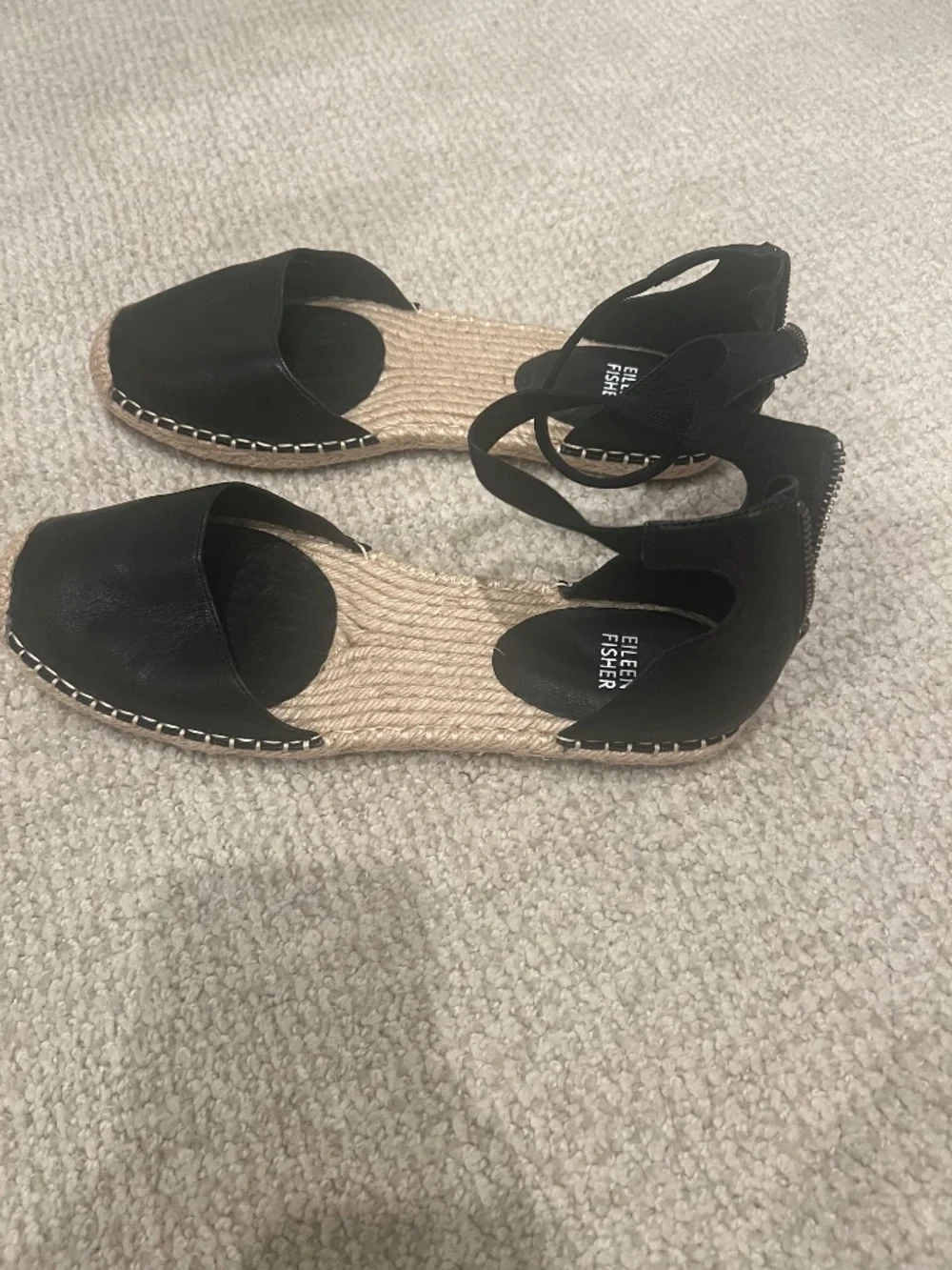 Eileen Fisher Black Leather Espadrille Slingback Sandals Size 10